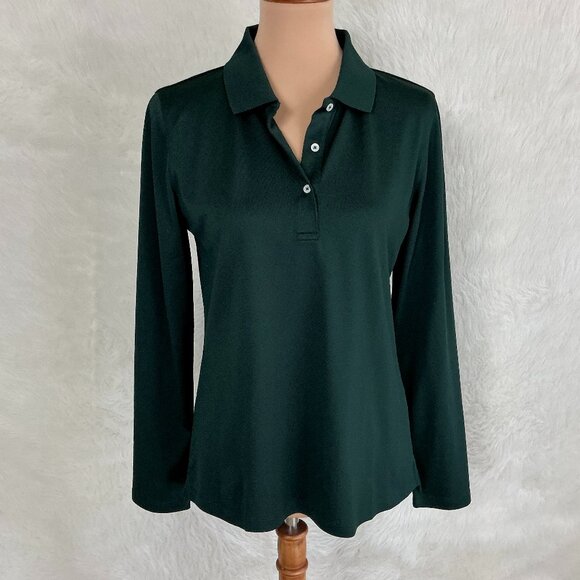 Tory Sport Tops - Tory Sport Green Tech Pique Long Sleeve Polo Shirt L